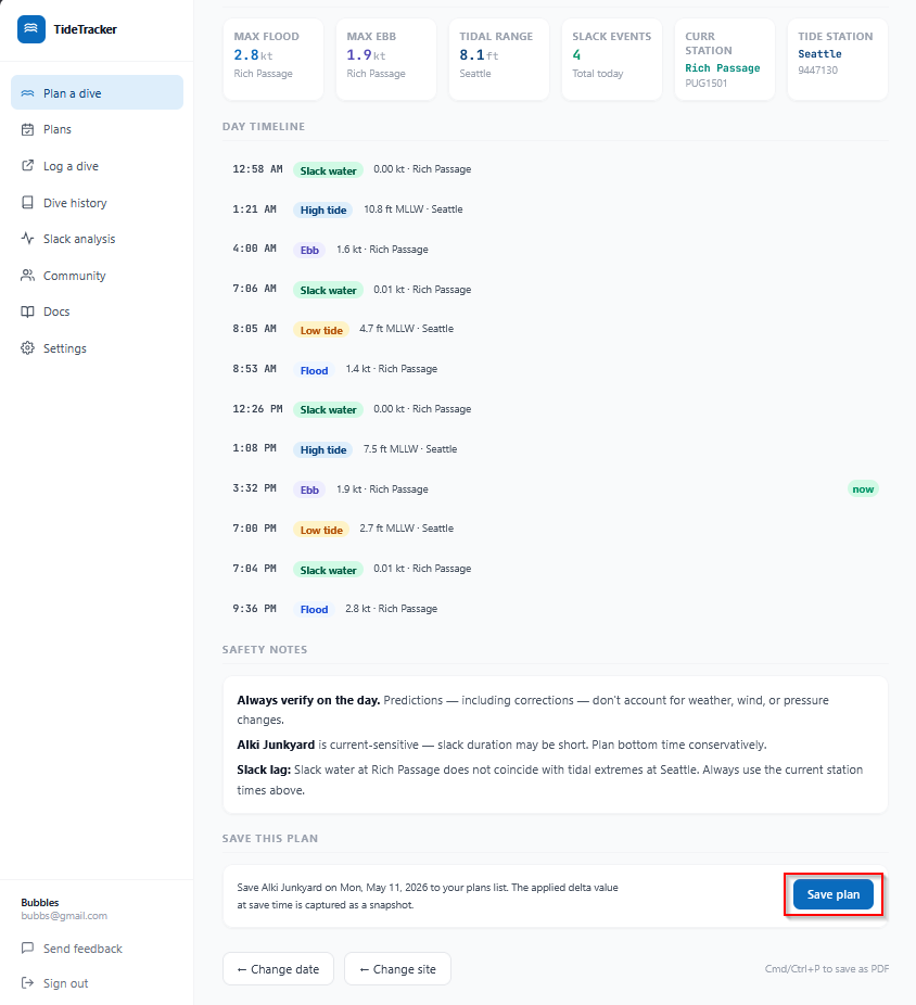 Save this plan card at the bottom of the briefing with site, date, and applied delta snapshot, and the Save plan button